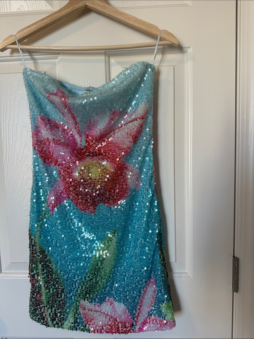 Thirty/Thirty Viral Sequins Floral Strapless Mini Dress